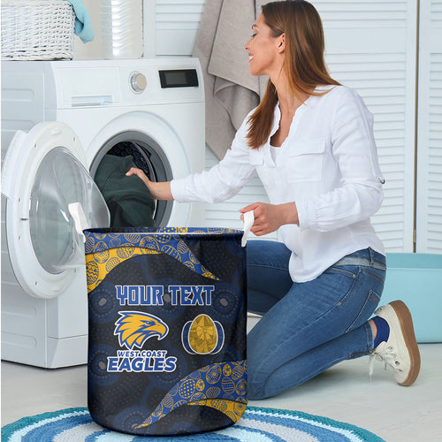 Personalized West Coast Eagles Football Laundry Basket Easter Egg Pattern Blue Gold Tribal Dot Art Style