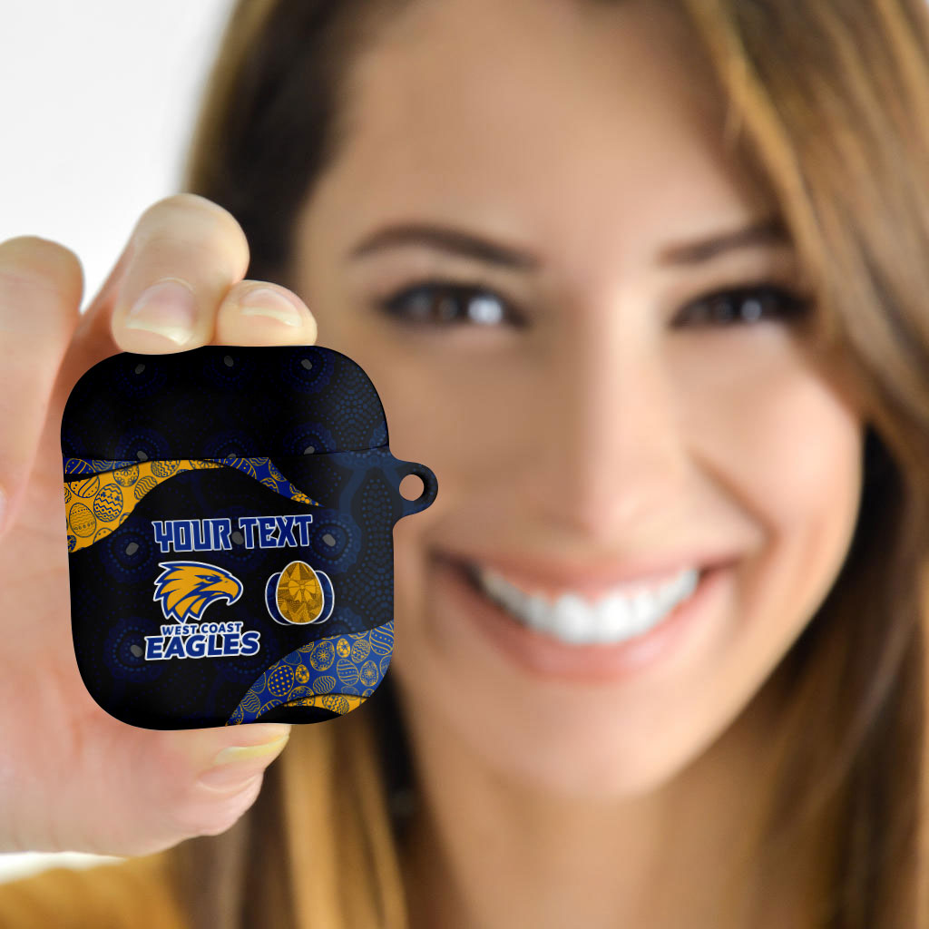 Personalized West Coast Eagles Football AirPods Case Easter Egg Pattern Blue Gold Tribal Dot Art Style