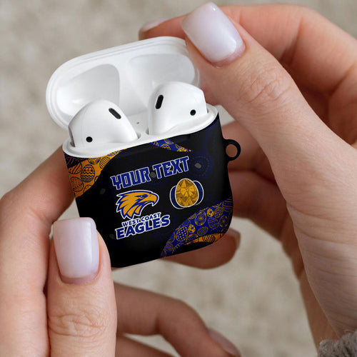 Personalized West Coast Eagles Football AirPods Case Easter Egg Pattern Blue Gold Tribal Dot Art Style