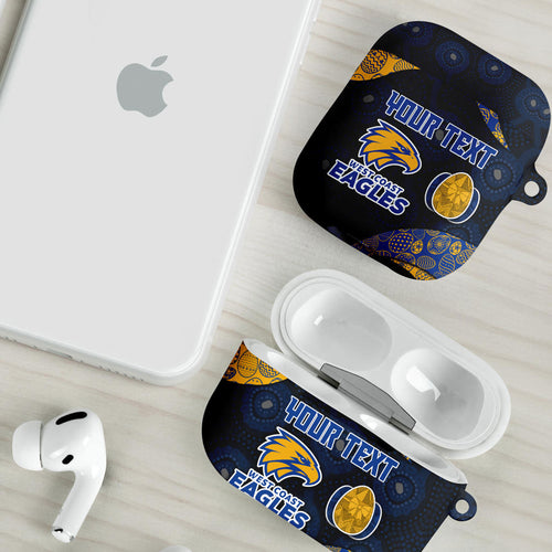 Personalized West Coast Eagles Football AirPods Case Easter Egg Pattern Blue Gold Tribal Dot Art Style