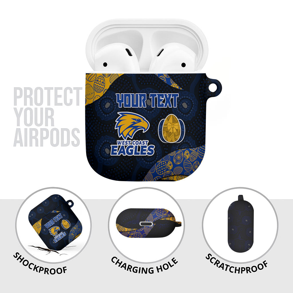 Personalized West Coast Eagles Football AirPods Case Easter Egg Pattern Blue Gold Tribal Dot Art Style