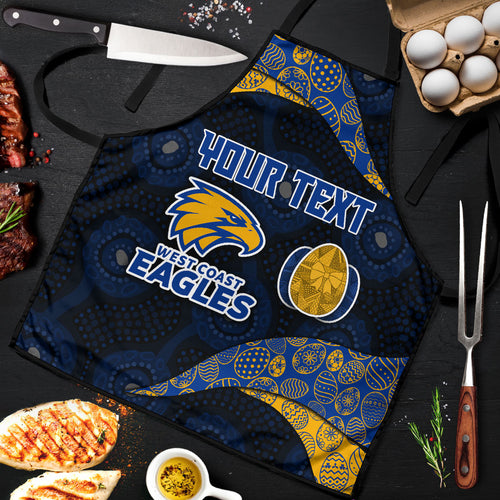 Personalized West Coast Eagles Football Apron Easter Egg Pattern Blue Gold Tribal Dot Art Style