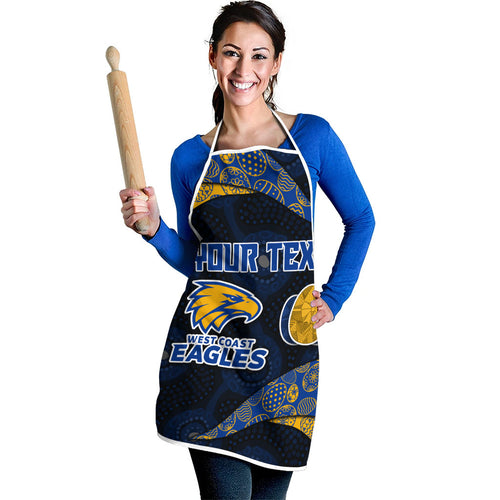 Personalized West Coast Eagles Football Apron Easter Egg Pattern Blue Gold Tribal Dot Art Style