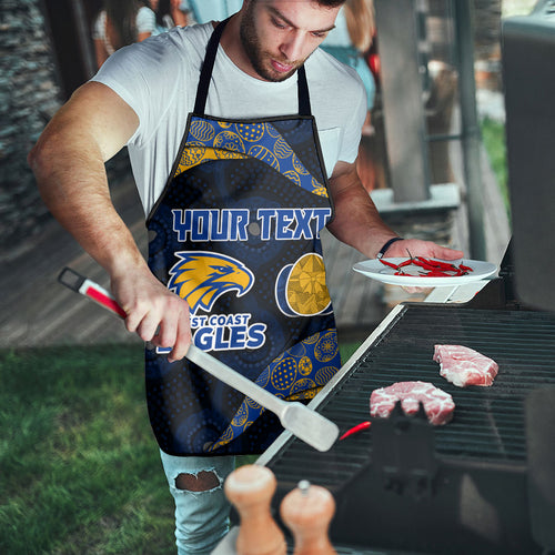 Personalized West Coast Eagles Football Apron Easter Egg Pattern Blue Gold Tribal Dot Art Style