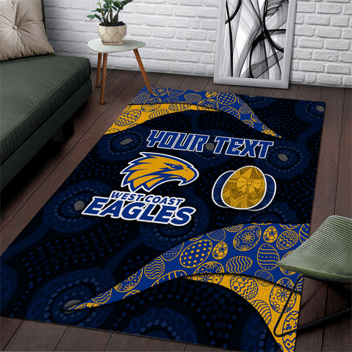 Personalized West Coast Eagles Football Area Rug Easter Egg Pattern Blue Gold Tribal Dot Art Style