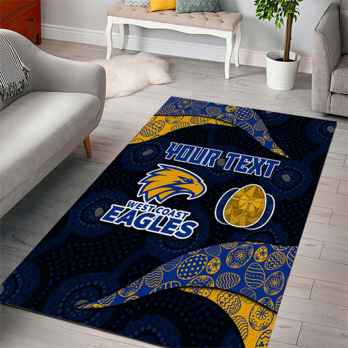 Personalized West Coast Eagles Football Area Rug Easter Egg Pattern Blue Gold Tribal Dot Art Style