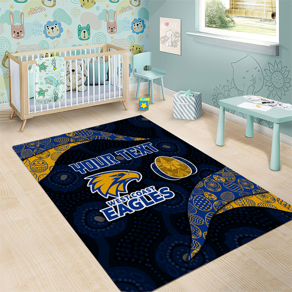 Personalized West Coast Eagles Football Area Rug Easter Egg Pattern Blue Gold Tribal Dot Art Style