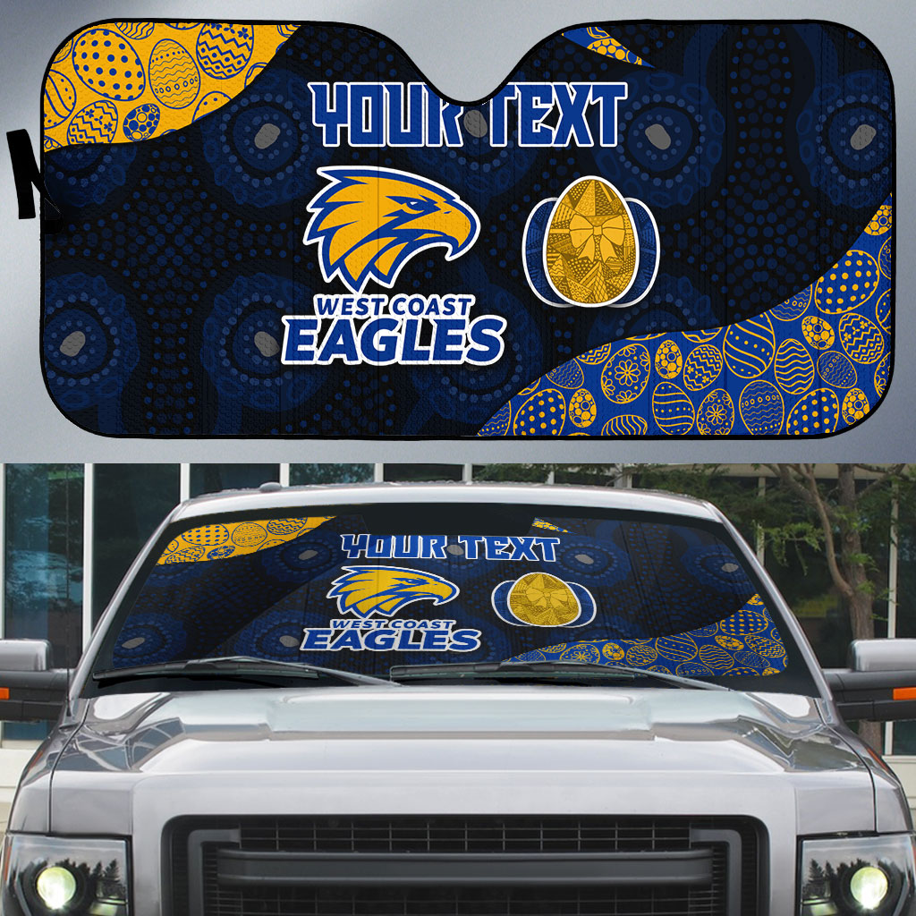 Personalized West Coast Eagles Football Auto Sun Shade Easter Egg Pattern Blue Gold Tribal Dot Art Style