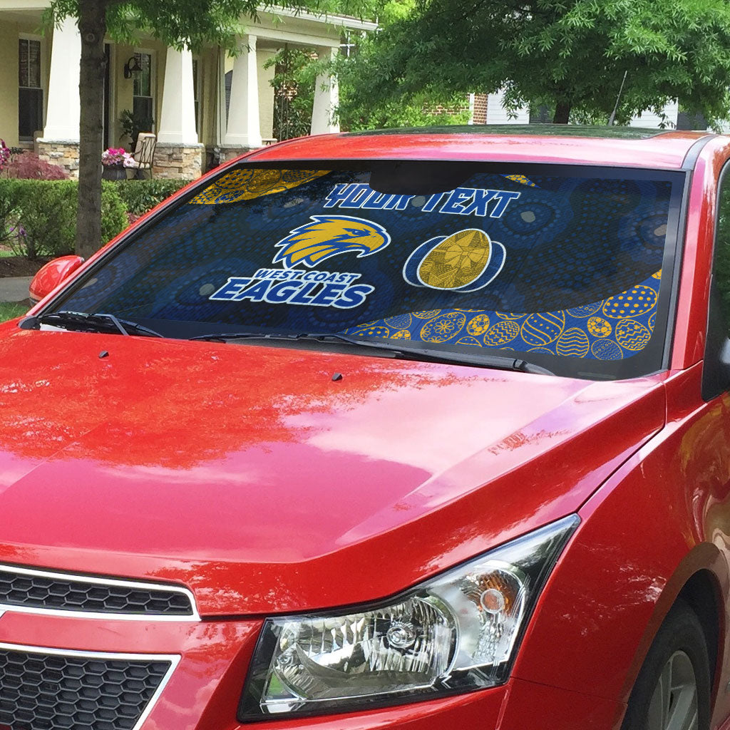 Personalized West Coast Eagles Football Auto Sun Shade Easter Egg Pattern Blue Gold Tribal Dot Art Style