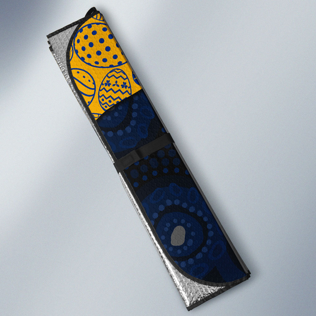 Personalized West Coast Eagles Football Auto Sun Shade Easter Egg Pattern Blue Gold Tribal Dot Art Style