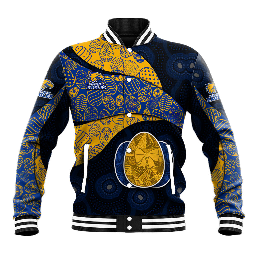 Personalized West Coast Eagles Football Baseball Jacket Easter Egg Pattern Blue Gold Tribal Dot Art Style