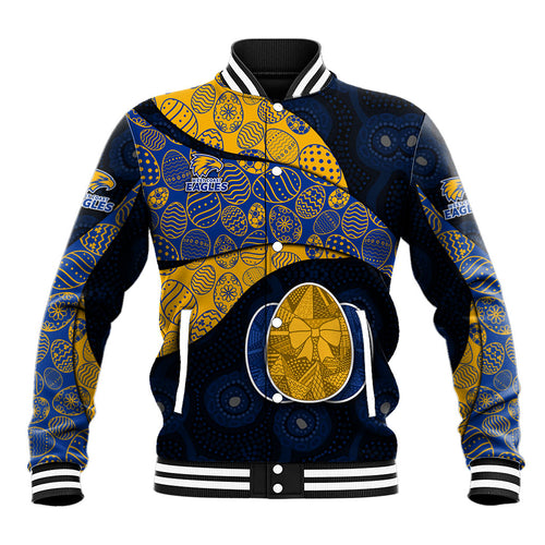Personalized West Coast Eagles Football Baseball Jacket Easter Egg Pattern Blue Gold Tribal Dot Art Style