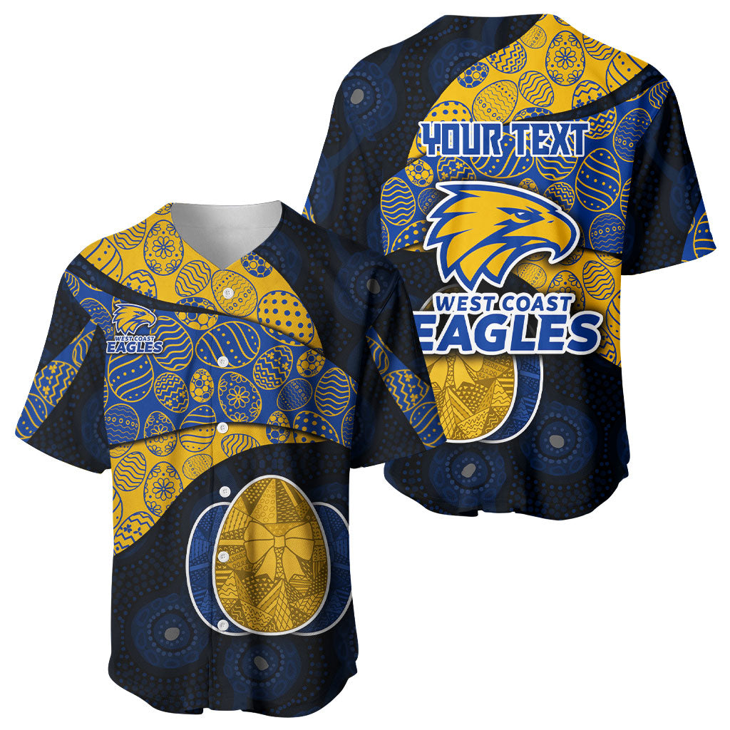 Personalized West Coast Eagles Football Baseball Jersey Easter Egg Pattern Blue Gold Tribal Dot Art Style