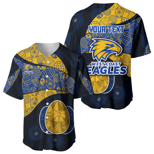Personalized West Coast Eagles Football Baseball Jersey Easter Egg Pattern Blue Gold Tribal Dot Art Style