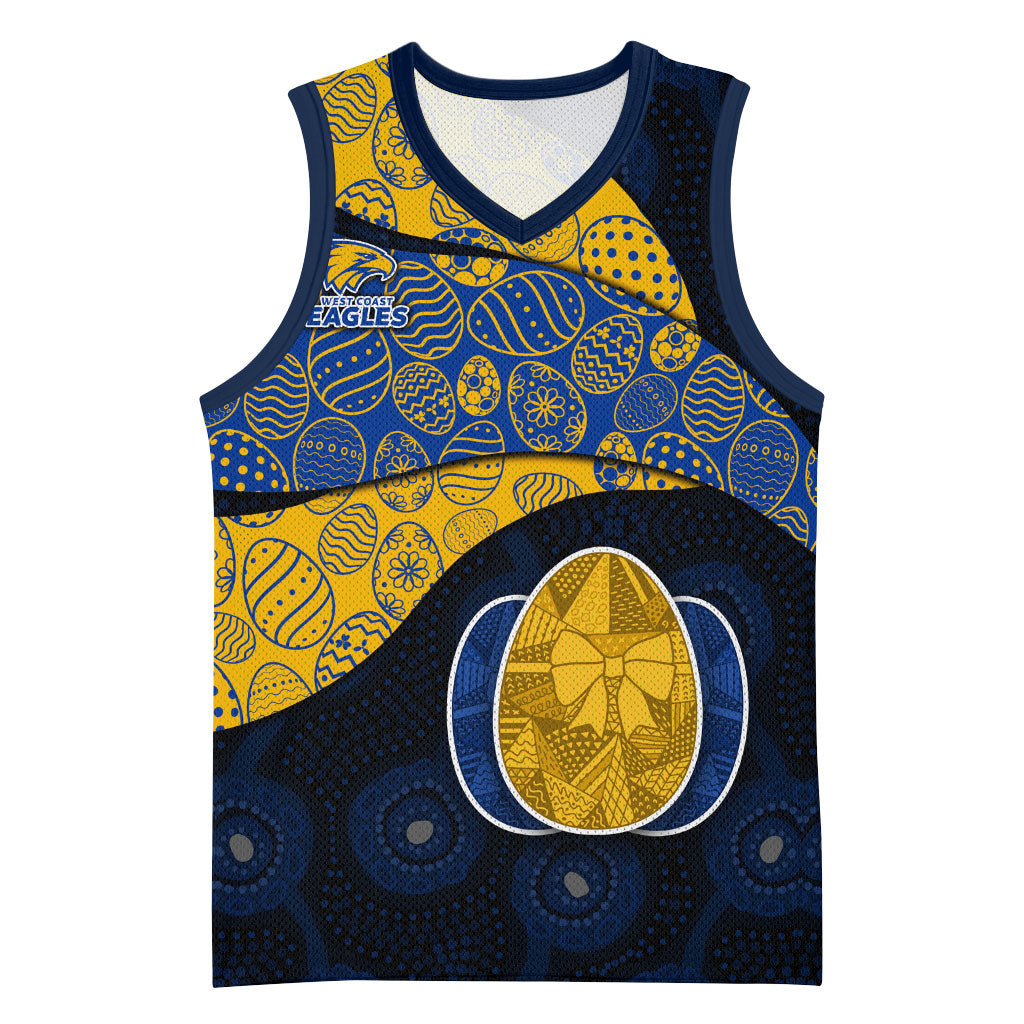 Personalized West Coast Eagles Football Basketball Jersey Easter Egg Pattern Blue Gold Tribal Dot Art Style