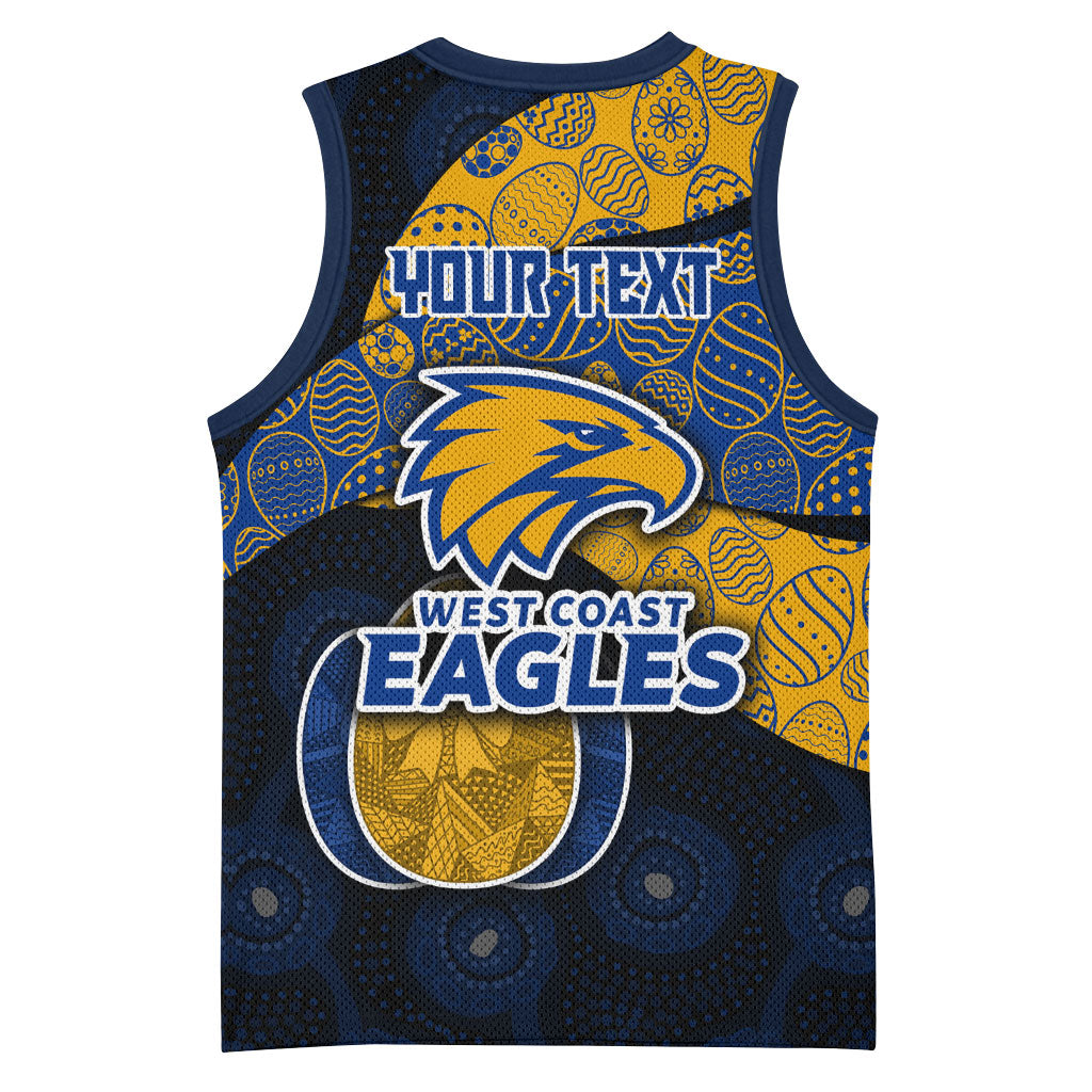 Personalized West Coast Eagles Football Basketball Jersey Easter Egg Pattern Blue Gold Tribal Dot Art Style