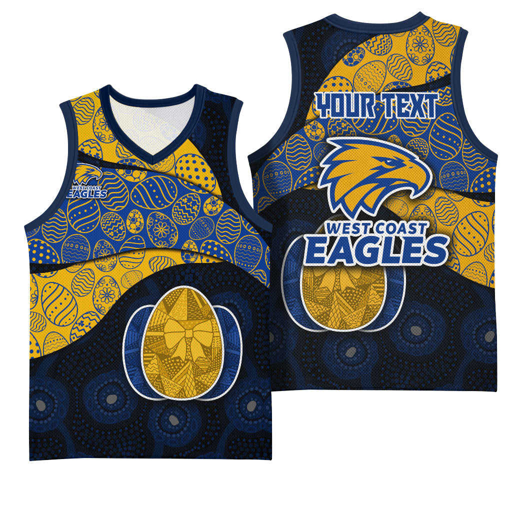 Personalized West Coast Eagles Football Basketball Jersey Easter Egg Pattern Blue Gold Tribal Dot Art Style