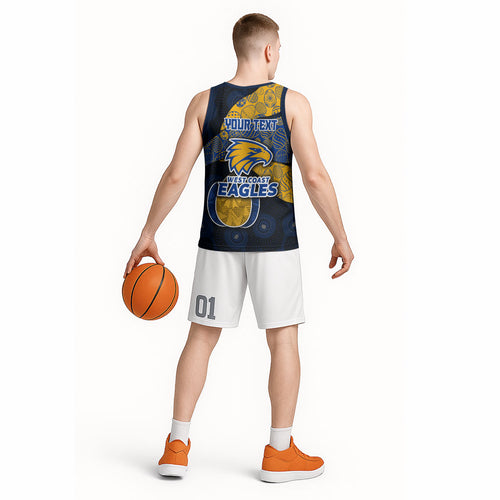 Personalized West Coast Eagles Football Basketball Jersey Easter Egg Pattern Blue Gold Tribal Dot Art Style