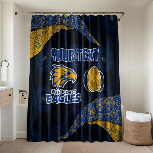 Personalized West Coast Eagles Football Bathroom Set Easter Egg Pattern Blue Gold Tribal Dot Art Style
