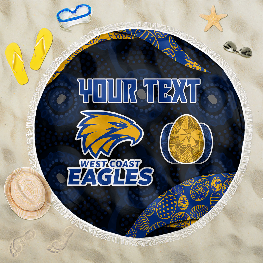 Personalized West Coast Eagles Football Beach Blanket Easter Egg Pattern Blue Gold Tribal Dot Art Style