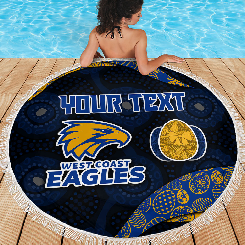 Personalized West Coast Eagles Football Beach Blanket Easter Egg Pattern Blue Gold Tribal Dot Art Style