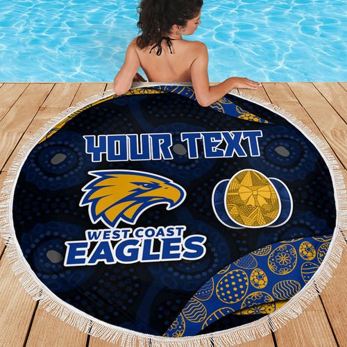 Personalized West Coast Eagles Football Beach Blanket Easter Egg Pattern Blue Gold Tribal Dot Art Style