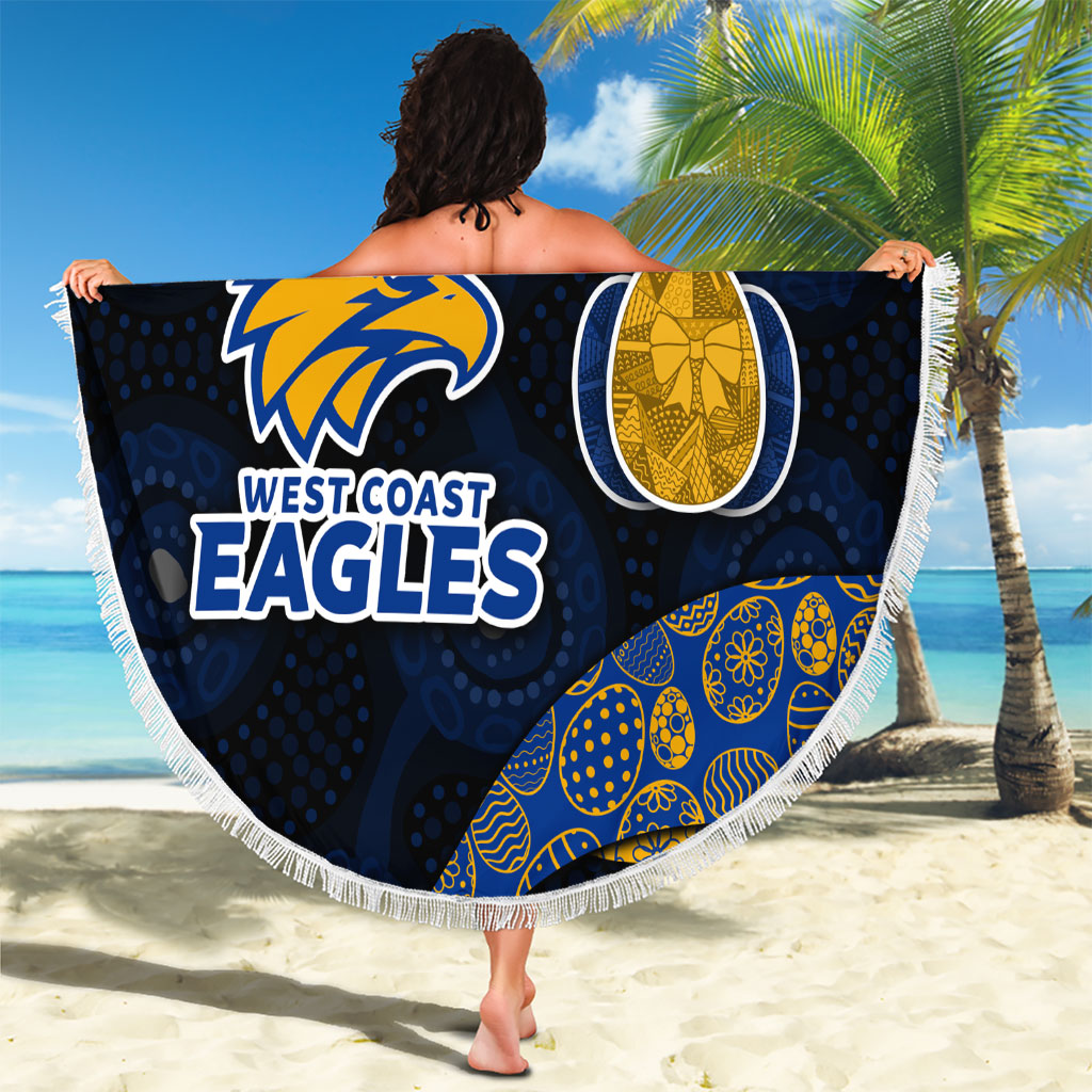 Personalized West Coast Eagles Football Beach Blanket Easter Egg Pattern Blue Gold Tribal Dot Art Style