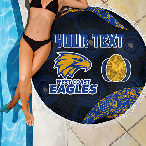 Personalized West Coast Eagles Football Beach Blanket Easter Egg Pattern Blue Gold Tribal Dot Art Style