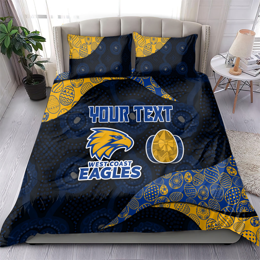 Personalized West Coast Eagles Football Bedding Set Easter Egg Pattern Blue Gold Tribal Dot Art Style