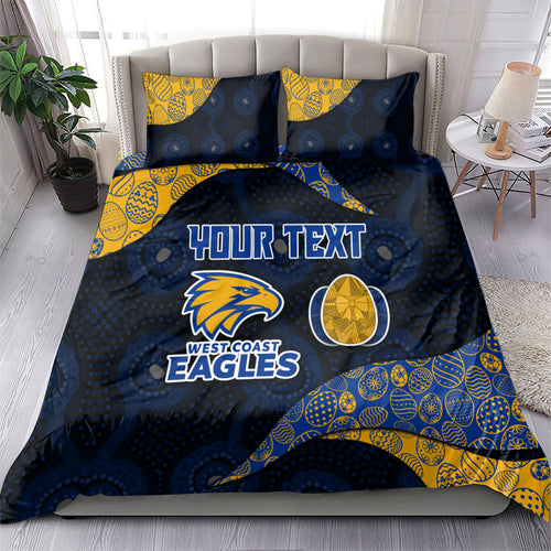 Personalized West Coast Eagles Football Bedding Set Easter Egg Pattern Blue Gold Tribal Dot Art Style