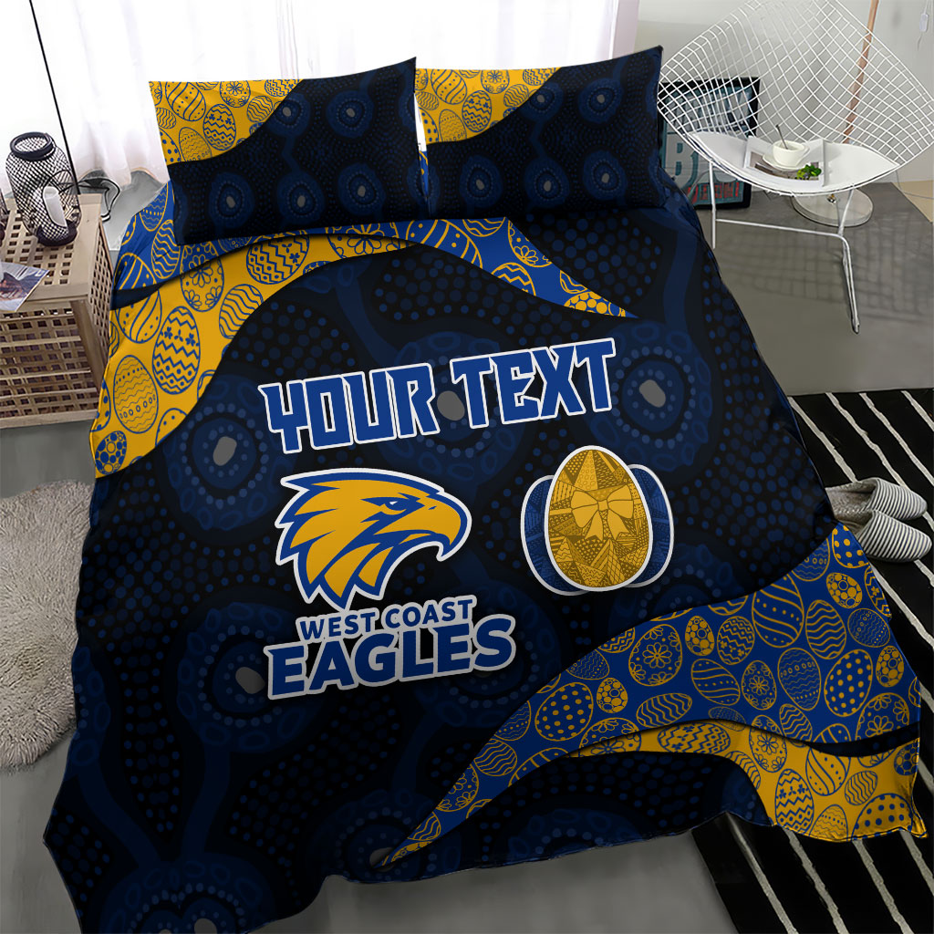Personalized West Coast Eagles Football Bedding Set Easter Egg Pattern Blue Gold Tribal Dot Art Style