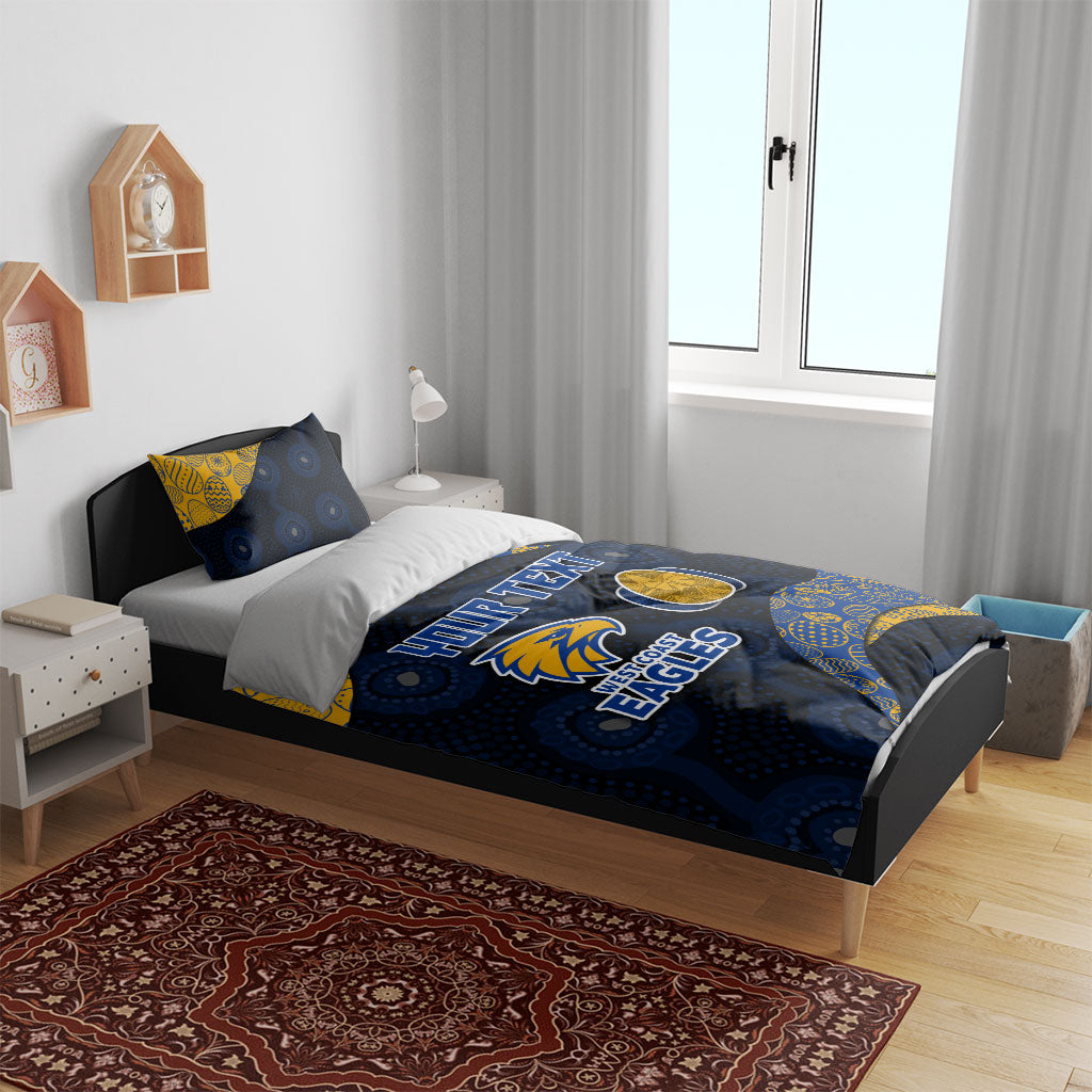 Personalized West Coast Eagles Football Bedding Set Easter Egg Pattern Blue Gold Tribal Dot Art Style