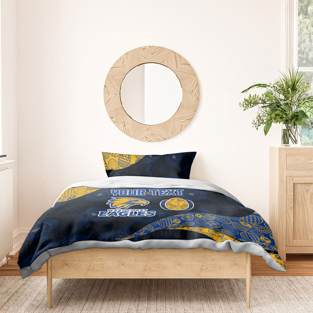 Personalized West Coast Eagles Football Bedding Set Easter Egg Pattern Blue Gold Tribal Dot Art Style