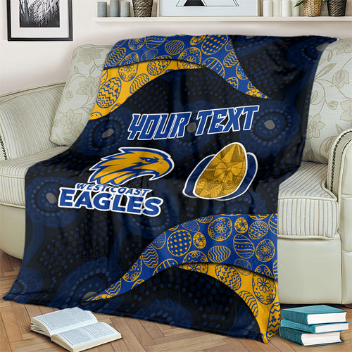Personalized West Coast Eagles Football Blanket Easter Egg Pattern Blue Gold Tribal Dot Art Style