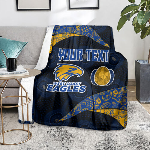 Personalized West Coast Eagles Football Blanket Easter Egg Pattern Blue Gold Tribal Dot Art Style