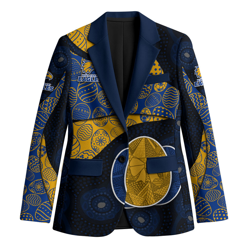 Personalized West Coast Eagles Football Blazer Easter Egg Pattern Blue Gold Tribal Dot Art Style