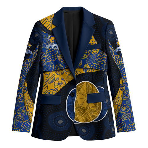 Personalized West Coast Eagles Football Blazer Easter Egg Pattern Blue Gold Tribal Dot Art Style