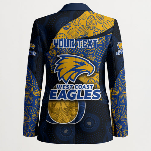 Personalized West Coast Eagles Football Blazer Easter Egg Pattern Blue Gold Tribal Dot Art Style