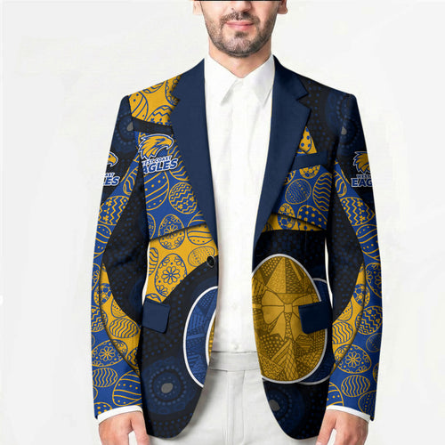 Personalized West Coast Eagles Football Blazer Easter Egg Pattern Blue Gold Tribal Dot Art Style