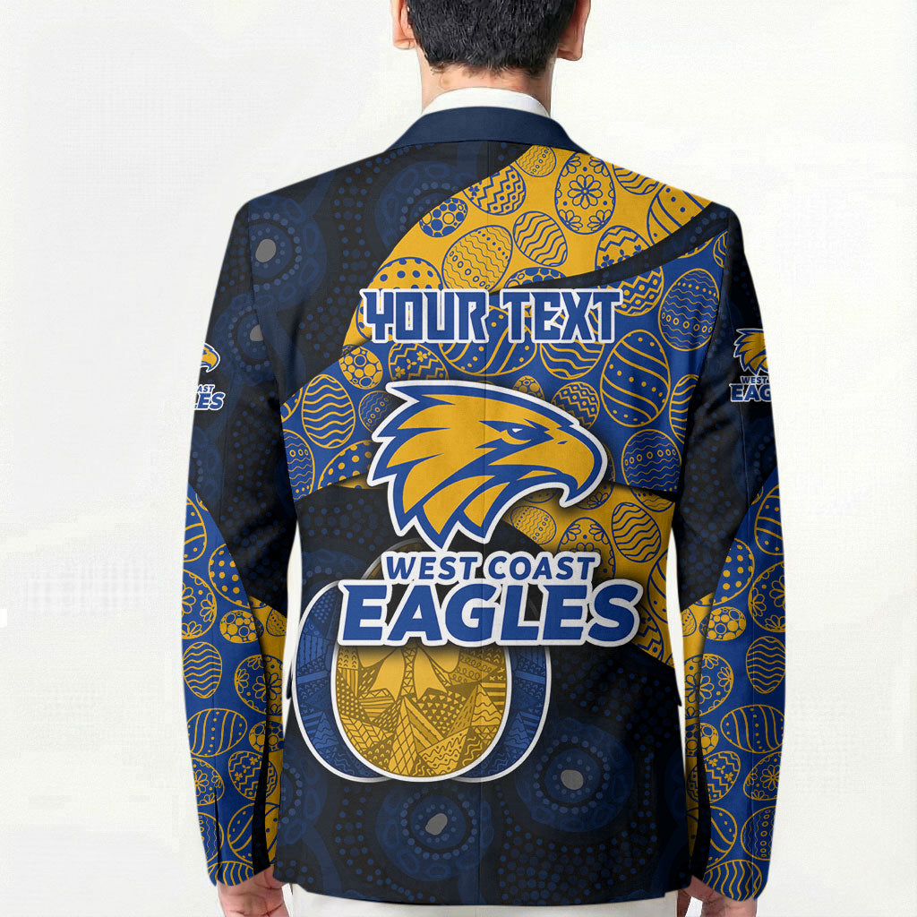 Personalized West Coast Eagles Football Blazer Easter Egg Pattern Blue Gold Tribal Dot Art Style
