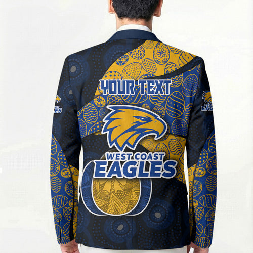 Personalized West Coast Eagles Football Blazer Easter Egg Pattern Blue Gold Tribal Dot Art Style