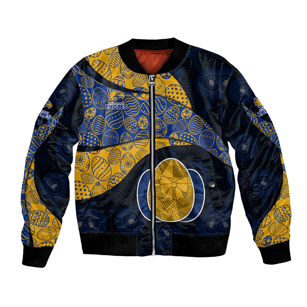 Personalized West Coast Eagles Football Bomber Jacket Easter Egg Pattern Blue Gold Tribal Dot Art Style