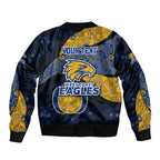 Personalized West Coast Eagles Football Bomber Jacket Easter Egg Pattern Blue Gold Tribal Dot Art Style