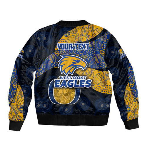 Personalized West Coast Eagles Football Bomber Jacket Easter Egg Pattern Blue Gold Tribal Dot Art Style