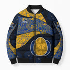 Personalized West Coast Eagles Football Bomber Puffer Jacket Easter Egg Pattern Blue Gold Tribal Dot Art Style