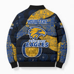 Personalized West Coast Eagles Football Bomber Puffer Jacket Easter Egg Pattern Blue Gold Tribal Dot Art Style