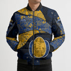 Personalized West Coast Eagles Football Bomber Puffer Jacket Easter Egg Pattern Blue Gold Tribal Dot Art Style