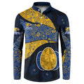 Personalized West Coast Eagles Football Button Sweatshirt Easter Egg Pattern Blue Gold Tribal Dot Art Style