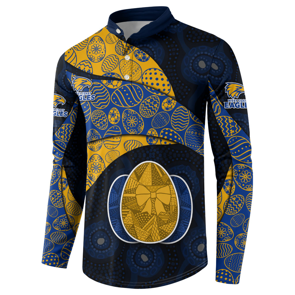 Personalized West Coast Eagles Football Button Sweatshirt Easter Egg Pattern Blue Gold Tribal Dot Art Style