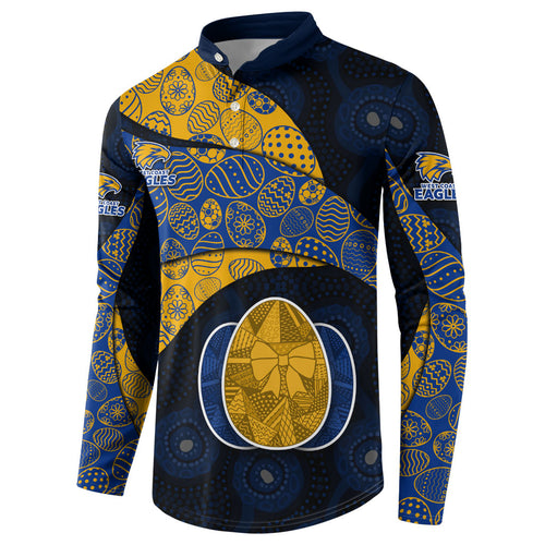 Personalized West Coast Eagles Football Button Sweatshirt Easter Egg Pattern Blue Gold Tribal Dot Art Style